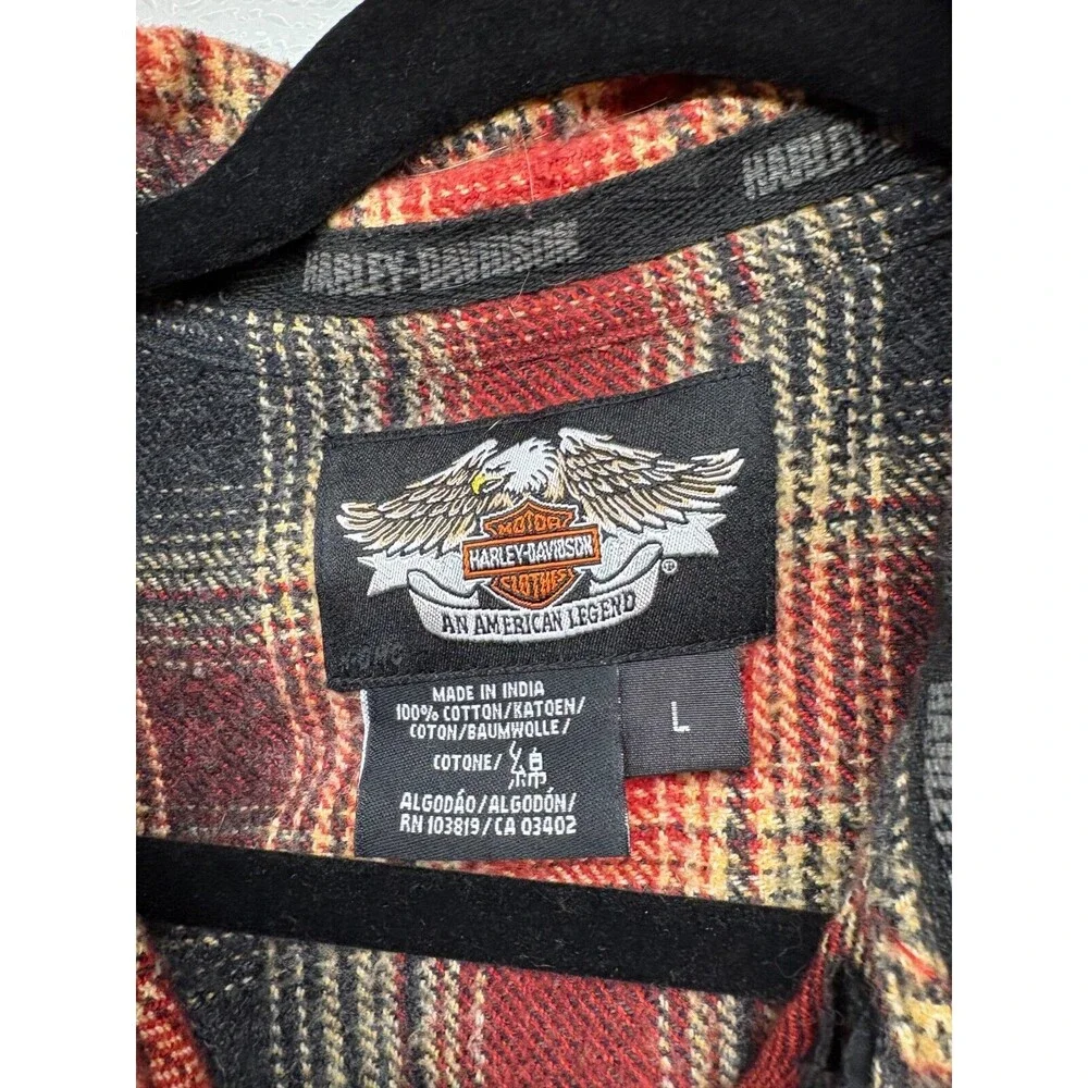 Harley Davidson Mens Long Sleeve Plaid Shirt Button Down Size: L 100% Cotton
